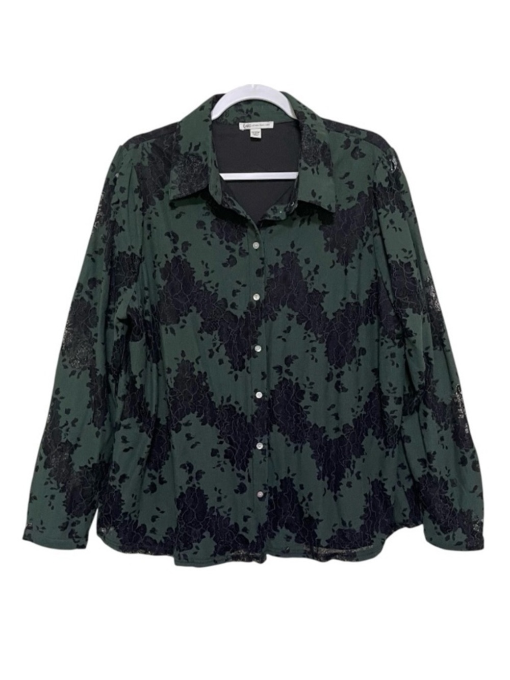 Cato Lace Long Sleeve Top Relaxed Fit Witchy Goth Grunge Green Black Size 18/20W